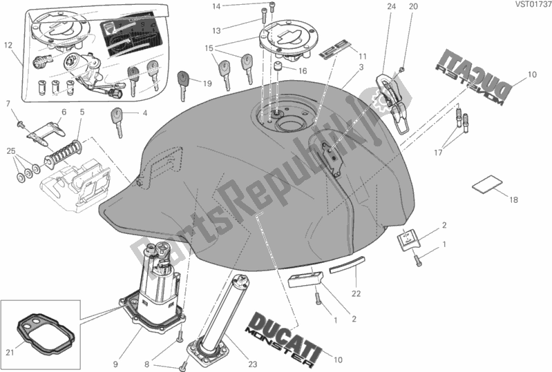 Toutes les pièces pour le Réservoir D'essence du Ducati Monster 821 USA 2018